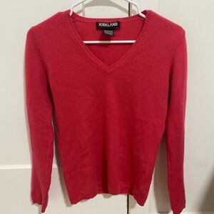100% Cashmere Women's V-Neck Sweater - Hot Pink